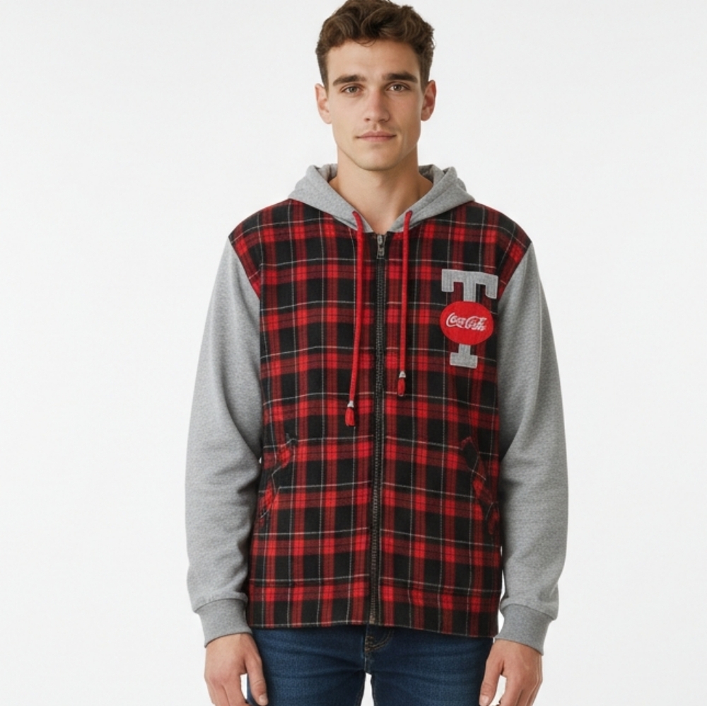 Coca Cola Vintage Plaid Zipped Hoodie M (Box28)